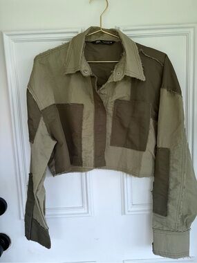 Zara Olive Patchwork Utility Jacket